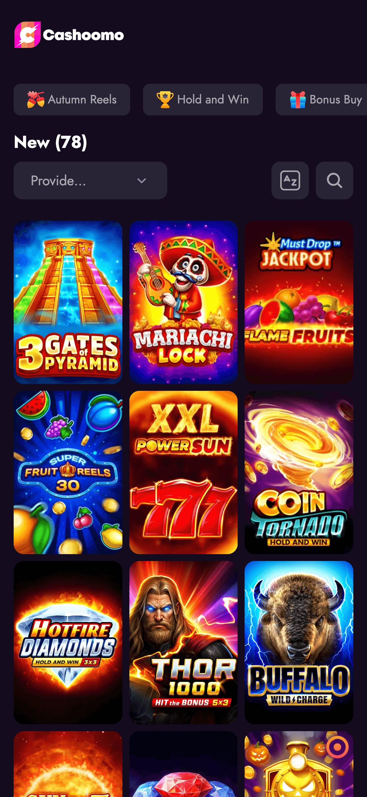 Mobile game browser with bottom menu visible and 