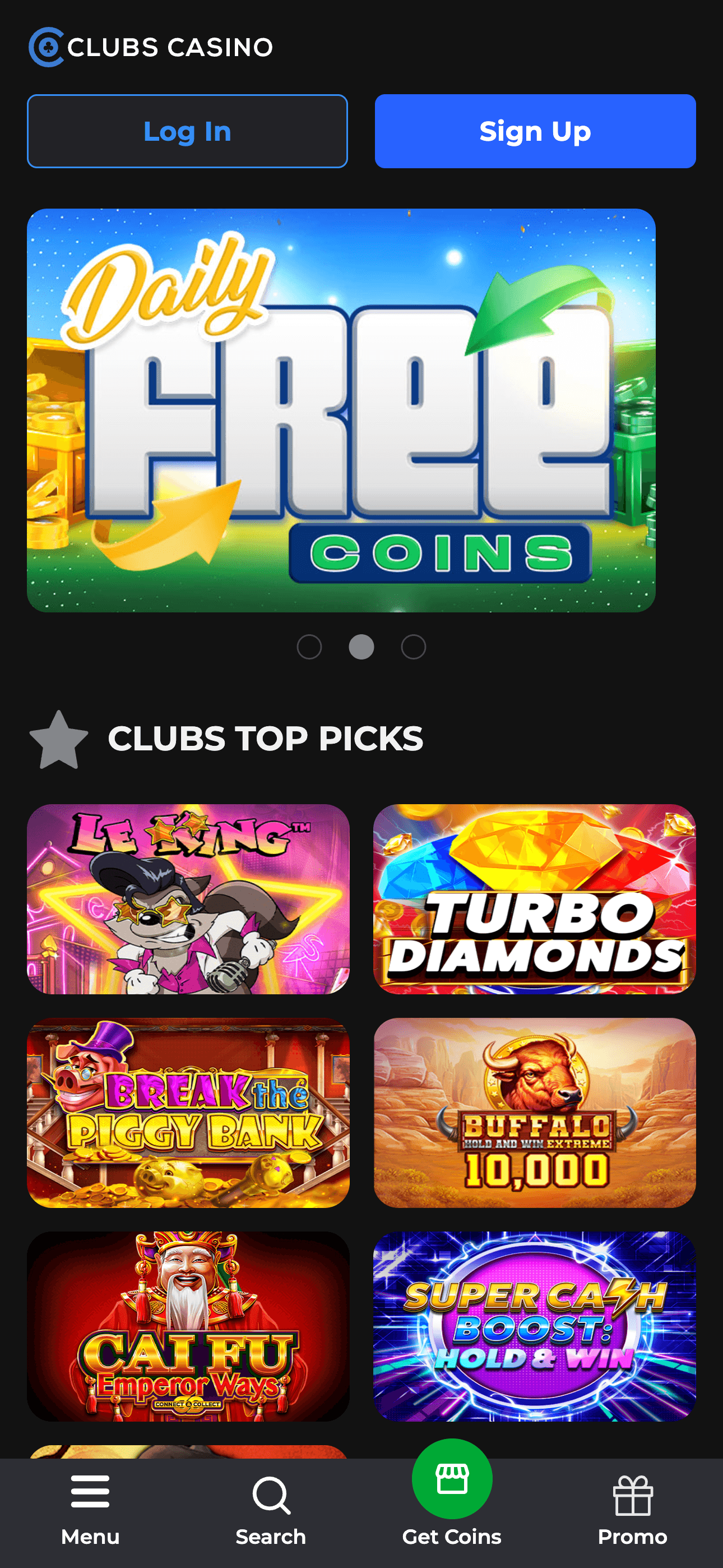 Mobile lobby with search bar and 