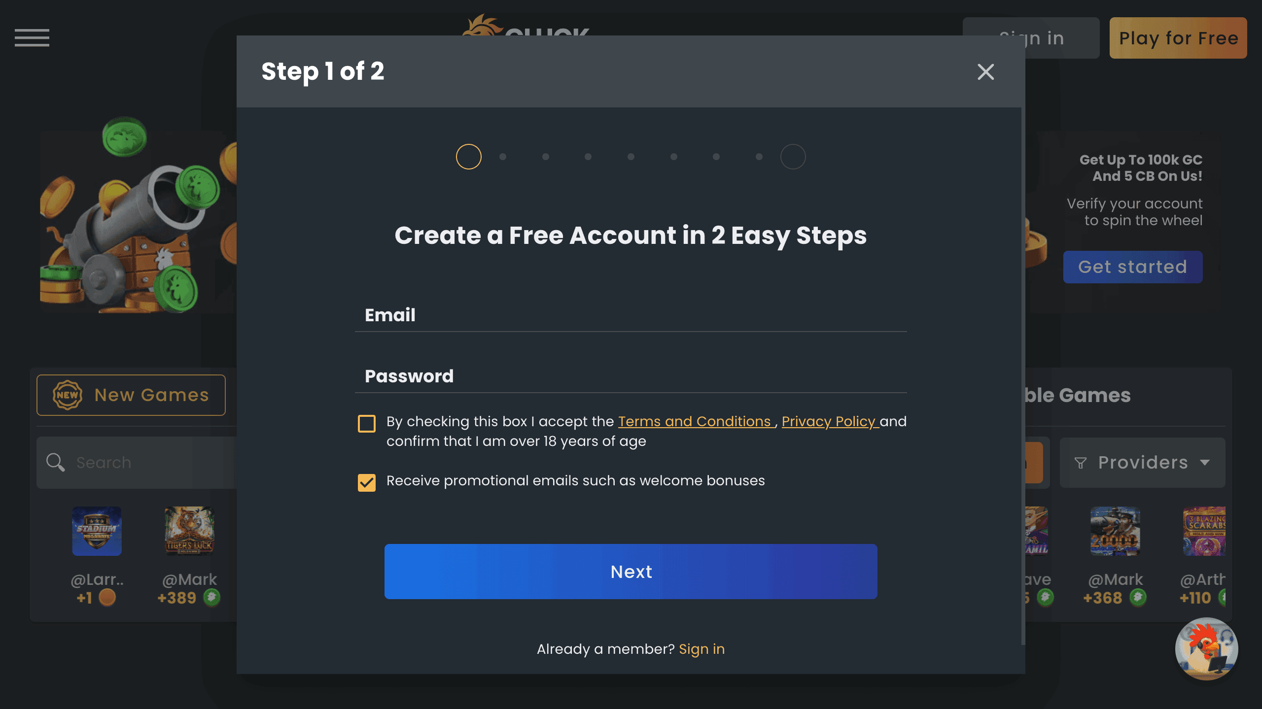 Registration form step 2 with GC credit confirmation