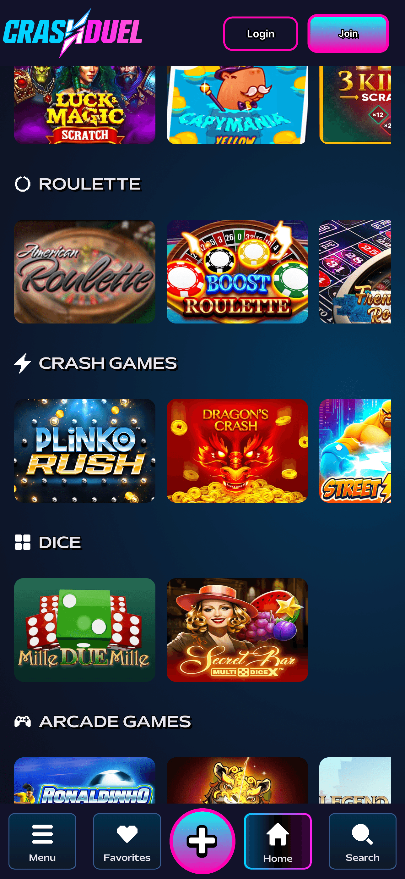 Mobile browser view of the Crash category grid