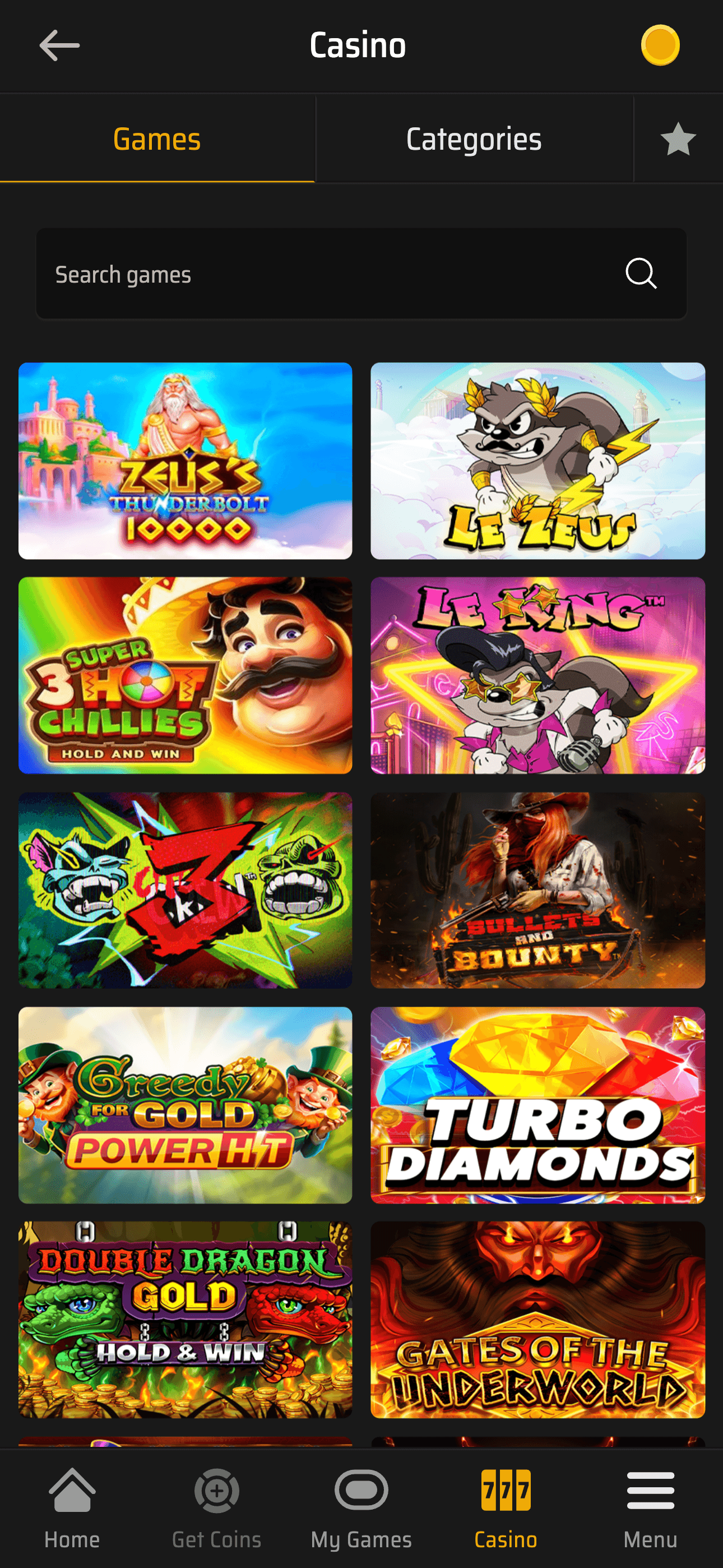 Mobile lobby in browser with poker table active and casino tab accessible