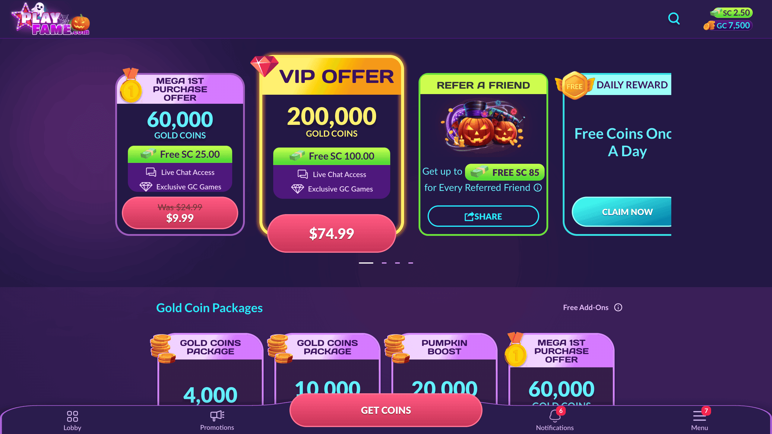 Get Coins store with bundle options and daily reward claim button